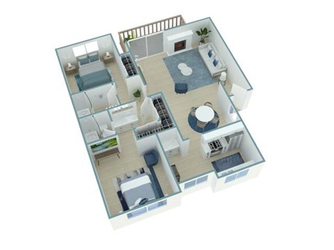 Floor plan for 2 beds, 2 baths, 1152 sqft