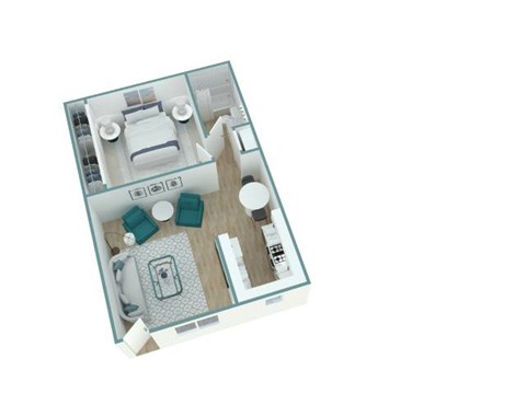 Floor plan for 1 bed, 1 bath, 560 sqft