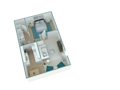 Floor plan for 1 bed, 1 bath, 600 sqft