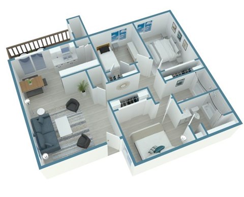 Floor plan for 3 beds, 2 baths, 1000 sqft