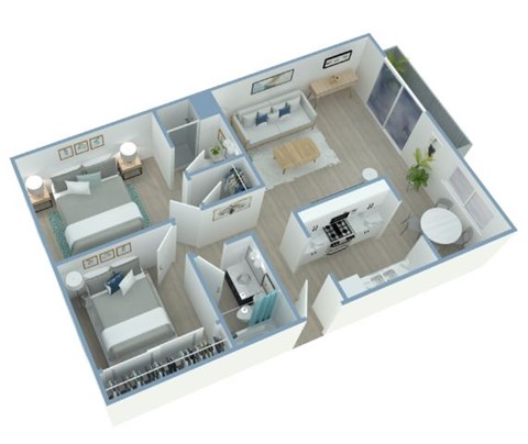 Floor plan for 2 beds, 2 baths, 980 sqft