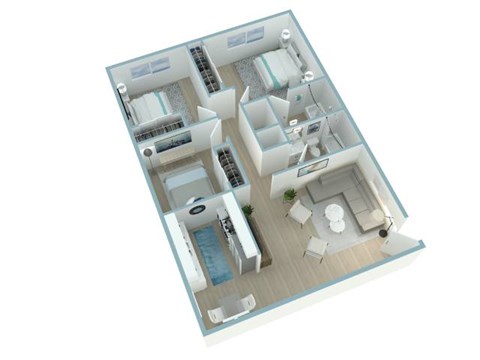 Floor plan for 3 beds, 2 baths, 1200 sqft