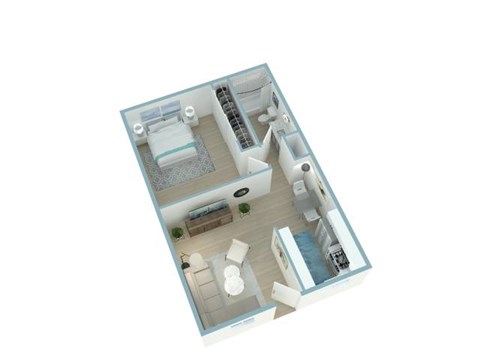 Floor plan for 1 bed, 1 bath, 600 sqft
