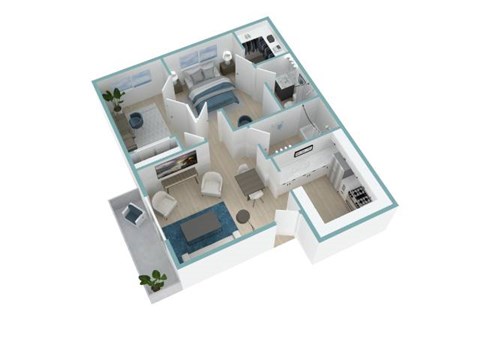 Floor plan for 1 bed, 2 baths, 850 sqft