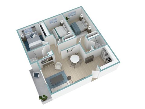 Floor plan for 3 beds, 2 baths, 1140 sqft