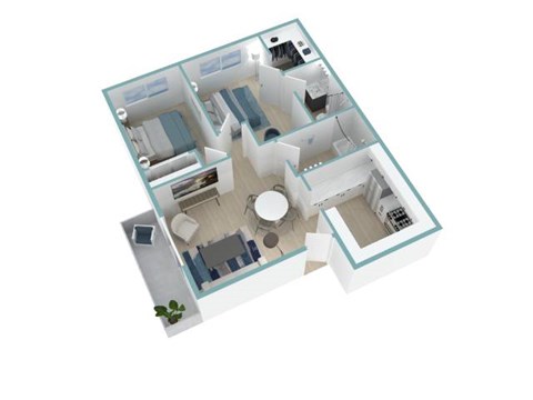 Floor plan for 2 beds, 2 baths, 840 sqft
