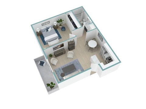 Floor plan for 1 bed, 1 bath, 640 sqft
