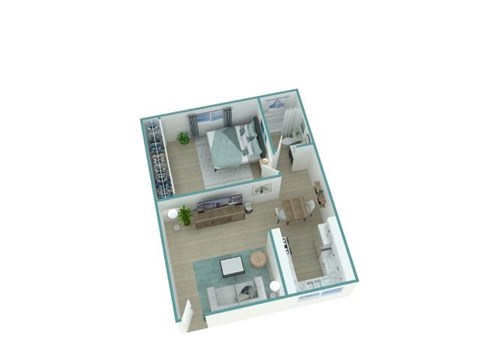 Floor plan for 1 bed, 1 bath, 609 sqft