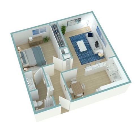 Floor plan for 1 bed, 1 bath, 647 sqft