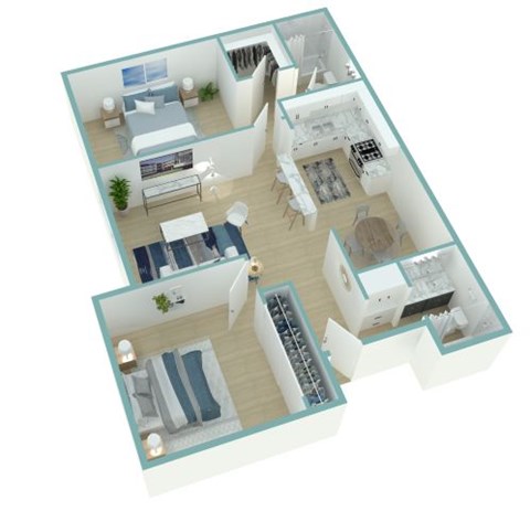 Floor plan for 2 beds, 2 baths, 890 sqft