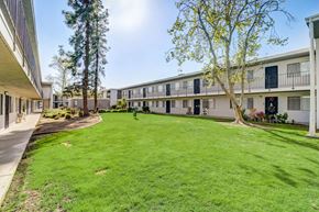 Ramona apartment for rent - A sunny day at a grassy courtyard surrounded by apartment buildings.
