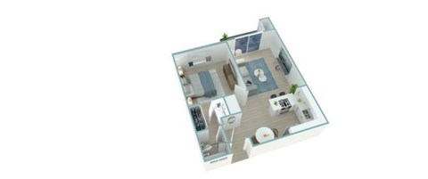 Floor plan for 1 bed, 1 bath, 610 sqft