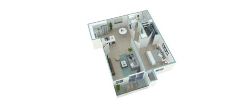 Floor plan for 1 bed, 1 bath, 610 sqft