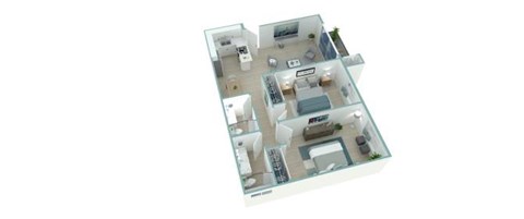 Floor plan for 2 beds, 2 baths, 940 sqft
