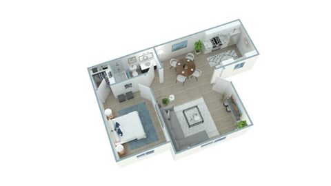 Floor plan for 1 bed, 1 bath, 700 sqft
