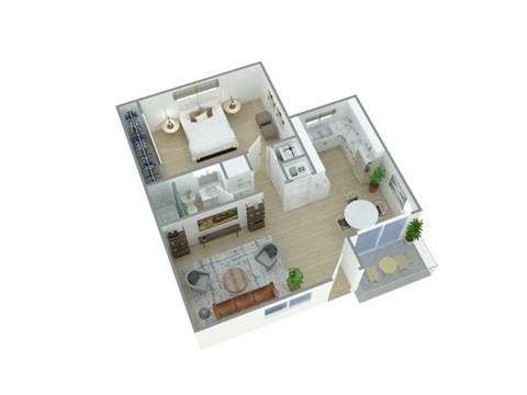 Floor plan for 1 bed, 1 bath, 700 sqft