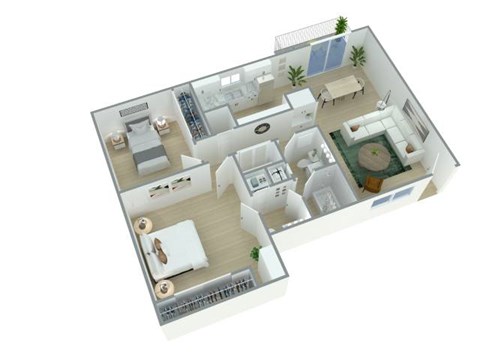 Floor plan for 2 beds, 1.5 baths, 1015 sqft