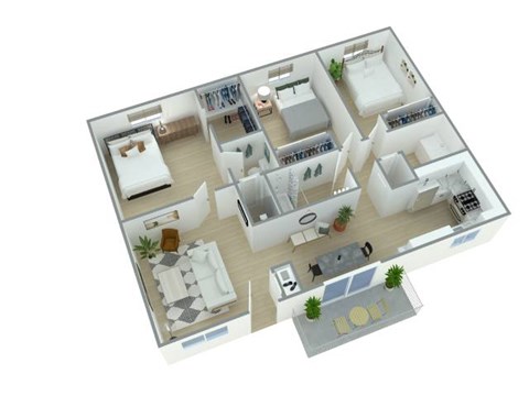 Floor plan for 3 beds, 2 baths, 1160 sqft