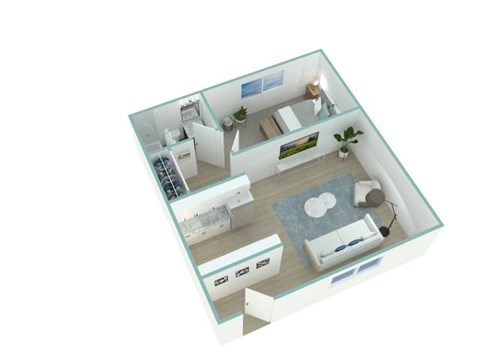 Floor plan for 1 bed, 1 bath, 645 sqft
