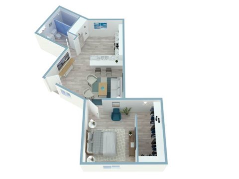 Floor plan for 1 bed, 1 bath, 672 sqft