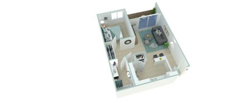 Floor plan for 1 bed, 1 bath, 641 sqft