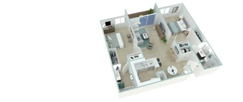 Floor plan for 2 beds, 2 baths, 901 sqft
