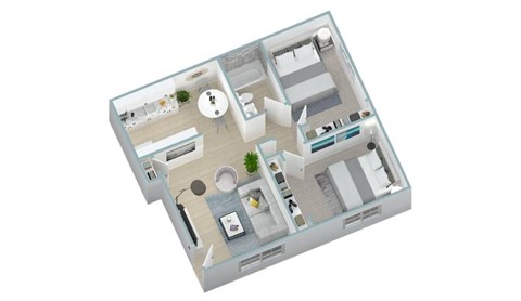 Floor plan for 2 beds, 1 bath, 850 sqft