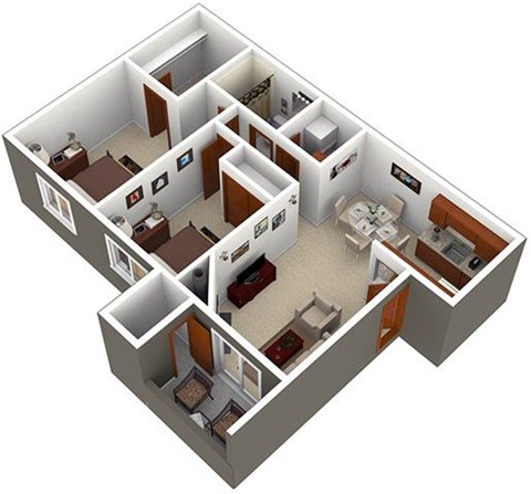 Floor plan for 2 beds, 1 bath, 820 sqft
