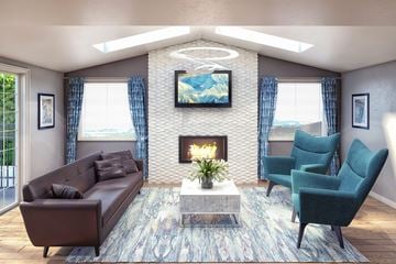 Kent apartment for rent - A living room with a fireplace and a painting on the wall.