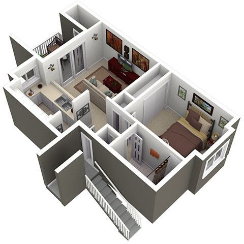 Floor plan for 1 bed, 1 bath, 600 sqft