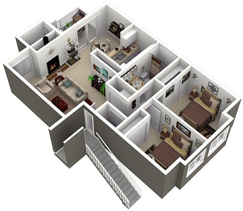 Floor plan for 2 beds, 1 bath, 935 sqft