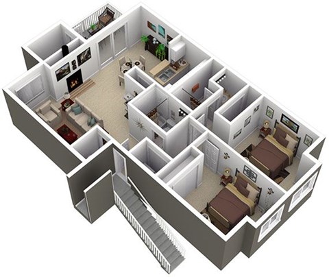 Floor plan for 2 beds, 2 baths, 1025 sqft