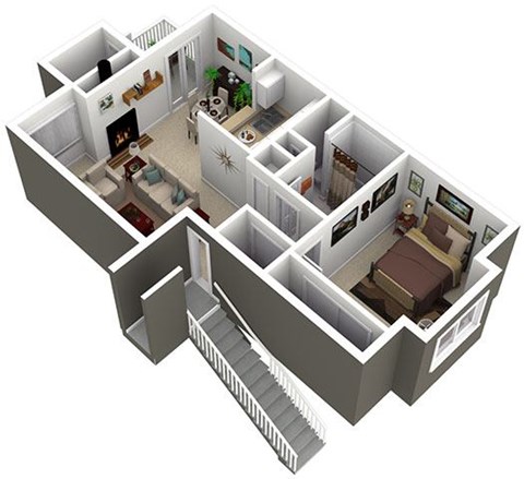 Floor plan for 1 bed, 1 bath, 725 sqft