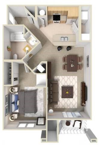 Floor plan for 1 bed, 1 bath, 786 sqft