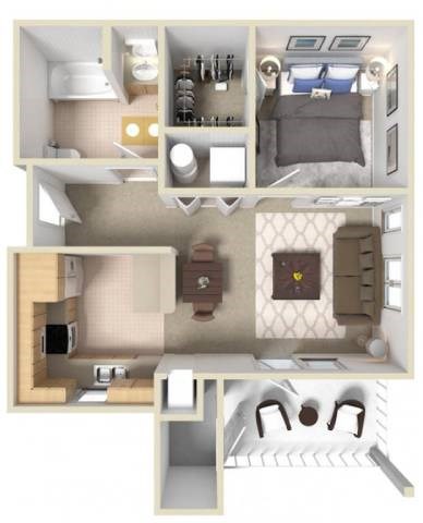 Floor plan for studio, 1 bath, 528 sqft