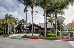 Modesto apartment for rent - A palm tree lined street with a sign that says