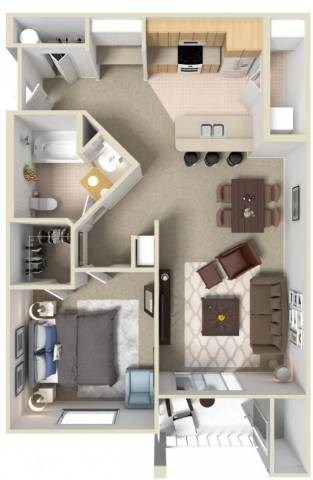 Floor plan for 1 bed, 1 bath, 786 sqft