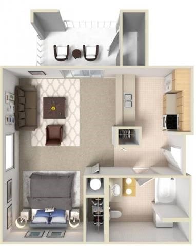 Floor plan for studio, 1 bath, 649 sqft