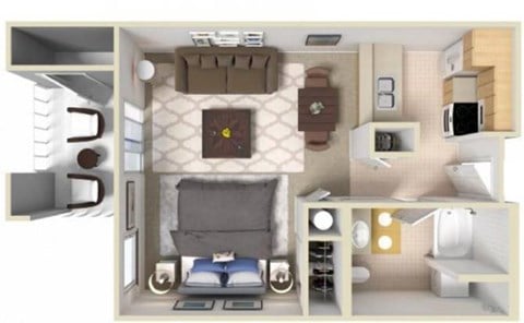 Floor plan for studio, 1 bath, 661 sqft