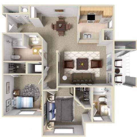 Floor plan for 2 beds, 2 baths, 1150 sqft