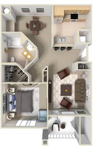 Floor plan for 1 bed, 1 bath, 903 sqft