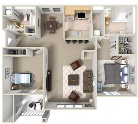 Floor plan for 2 beds, 2 baths, 1194 sqft