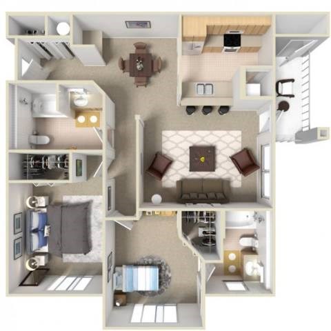 Floor plan for 2 beds, 2 baths, 1180 sqft