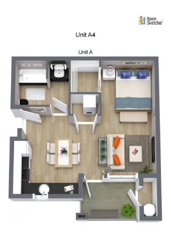 Floor plan for studio, 1 bath, 558 sqft
