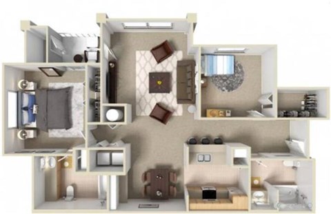 Floor plan for 2 beds, 2 baths, 1265 sqft