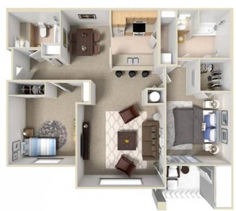 Floor plan for 2 beds, 2 baths, 1189 sqft