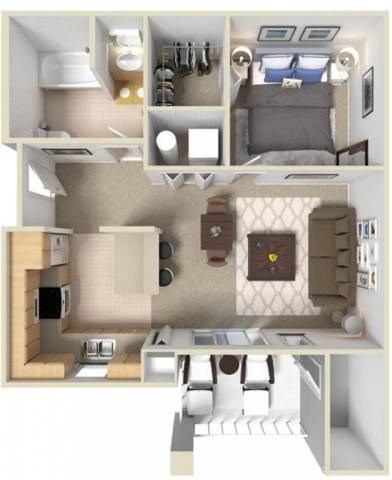 Floor plan for studio, 1 bath, 678 sqft