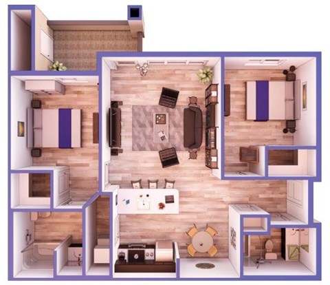 Floor plan for 2 beds, 2 baths, 1065 sqft