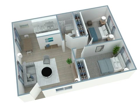 Floor plan for 2 beds, 1 bath, 700 sqft
