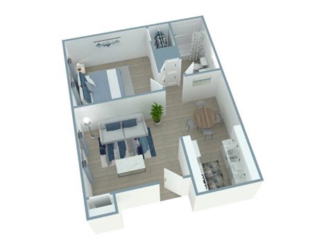 Floor plan for 1 bed, 1 bath, 600 sqft